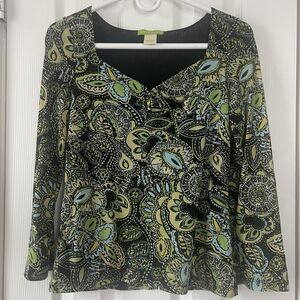 Sigrid Olsen Paisley Blouse Long Sleeve – Green / Blue / Black, Size M Medium